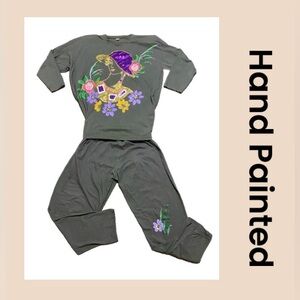 Women’s Hand Painted Long Sleeve Shirt And Pants Set Plus Size